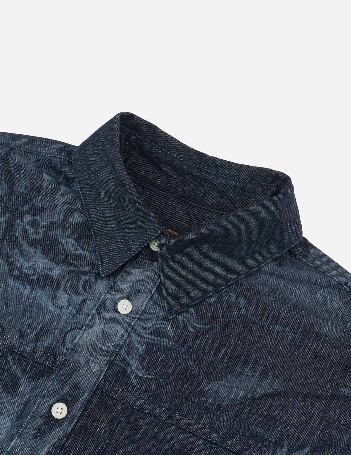 Hakutaku Laser Printed Relax Fit Denim shirt - Image 6