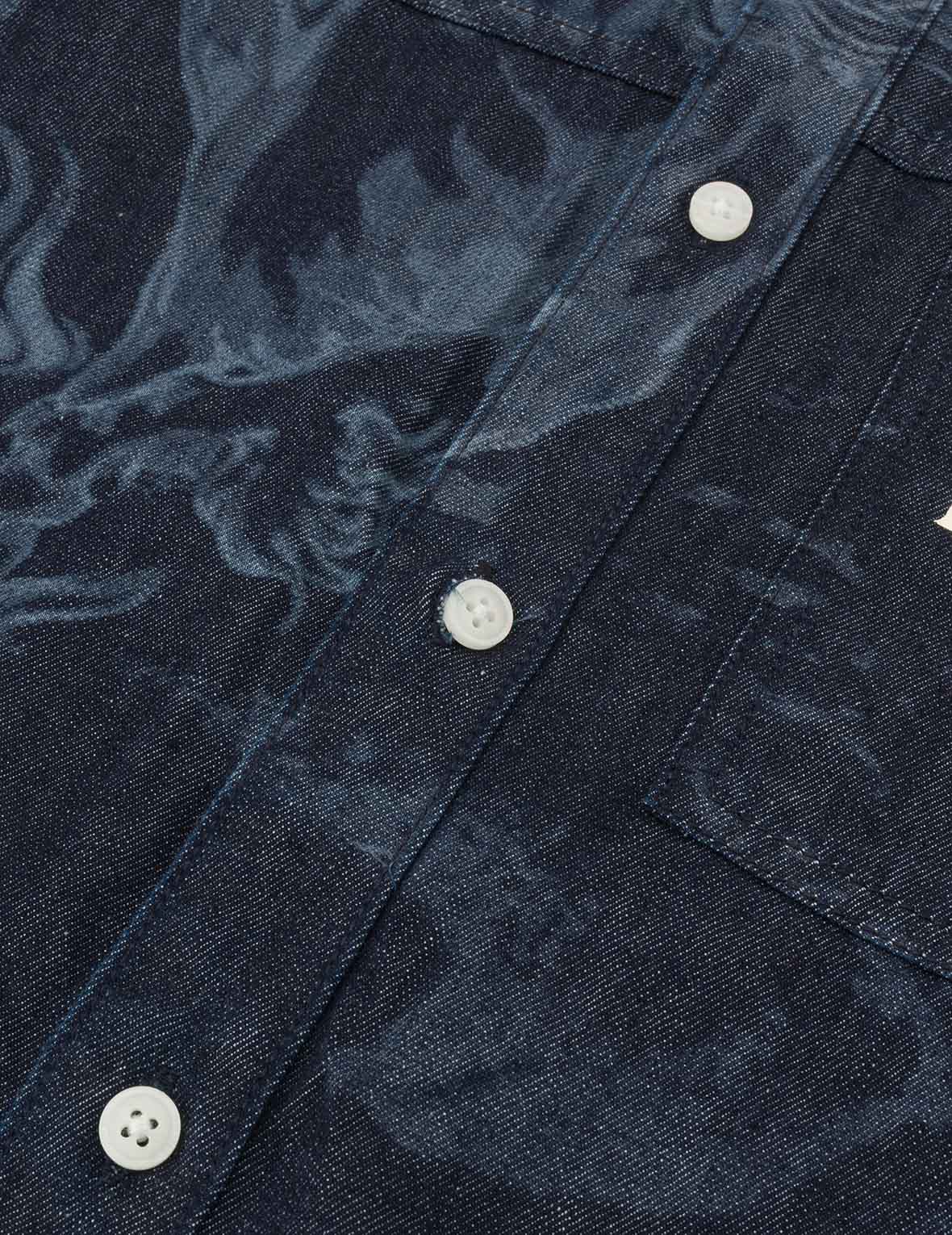 Hakutaku Laser Printed Relax Fit Denim shirt - Image 8