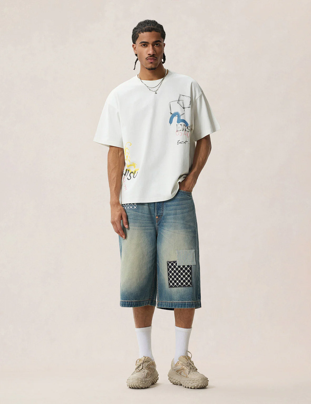 Hand-drawn Daicock and Multi-pocket Graffiti T-shirt - Image 10