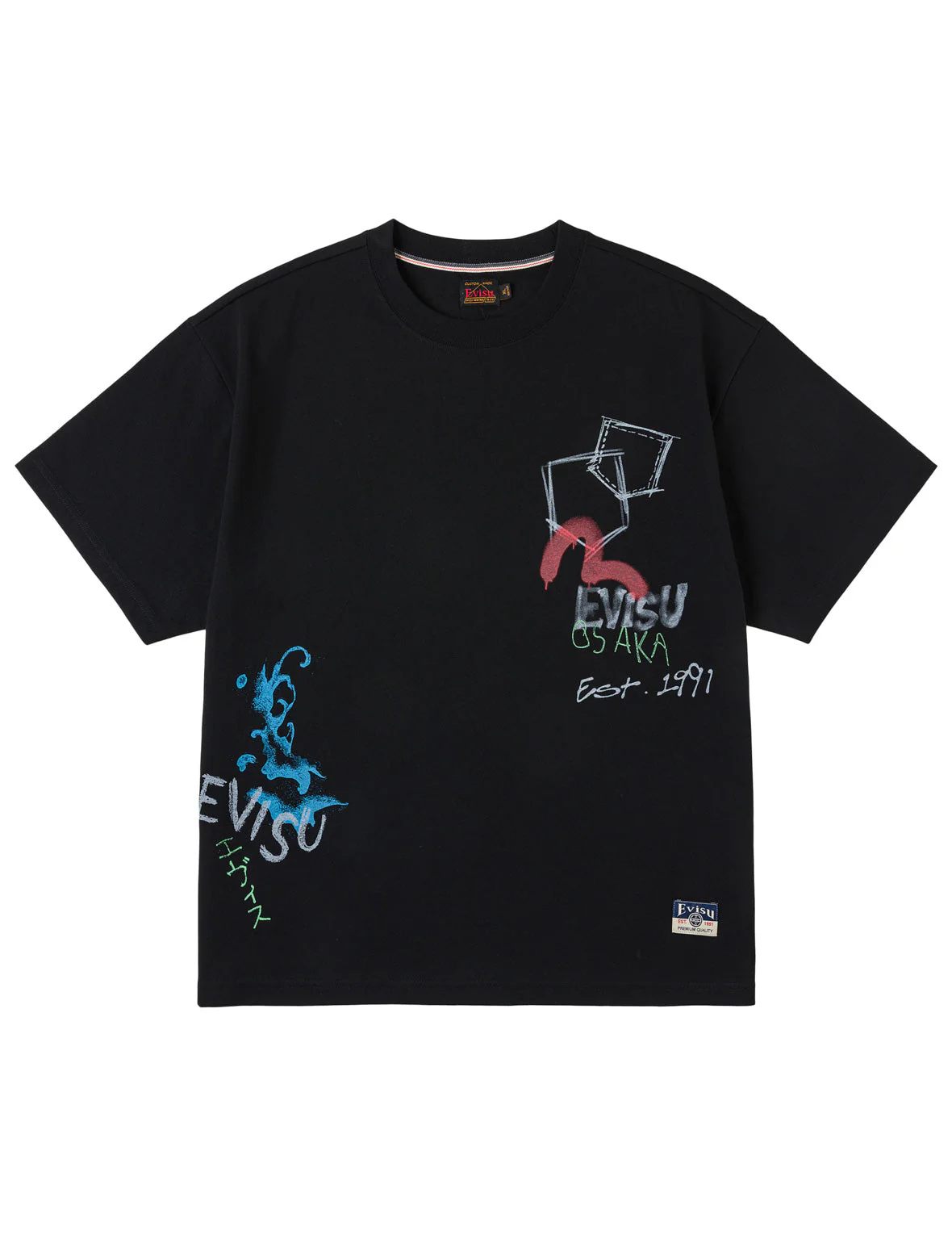 Hand-drawn Daicock and Multi-pocket Graffiti T-shirt - Image 3