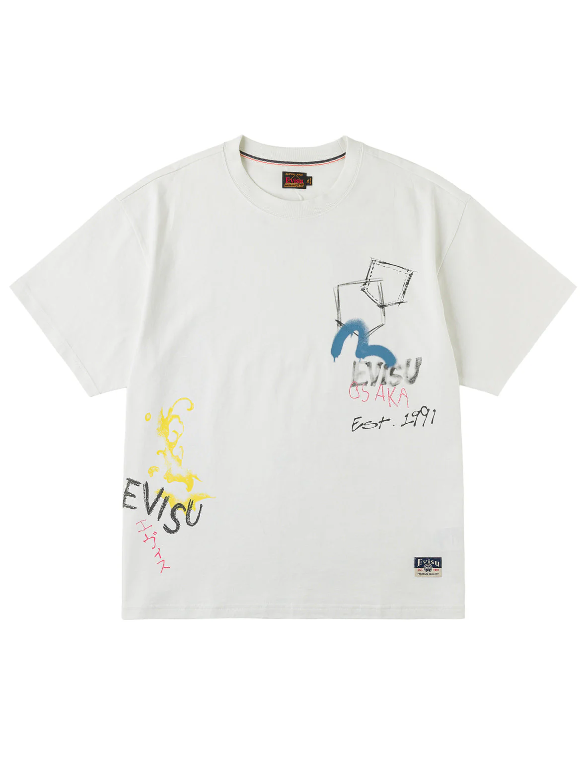 Hand-drawn Daicock and Multi-pocket Graffiti T-shirt - Image 4