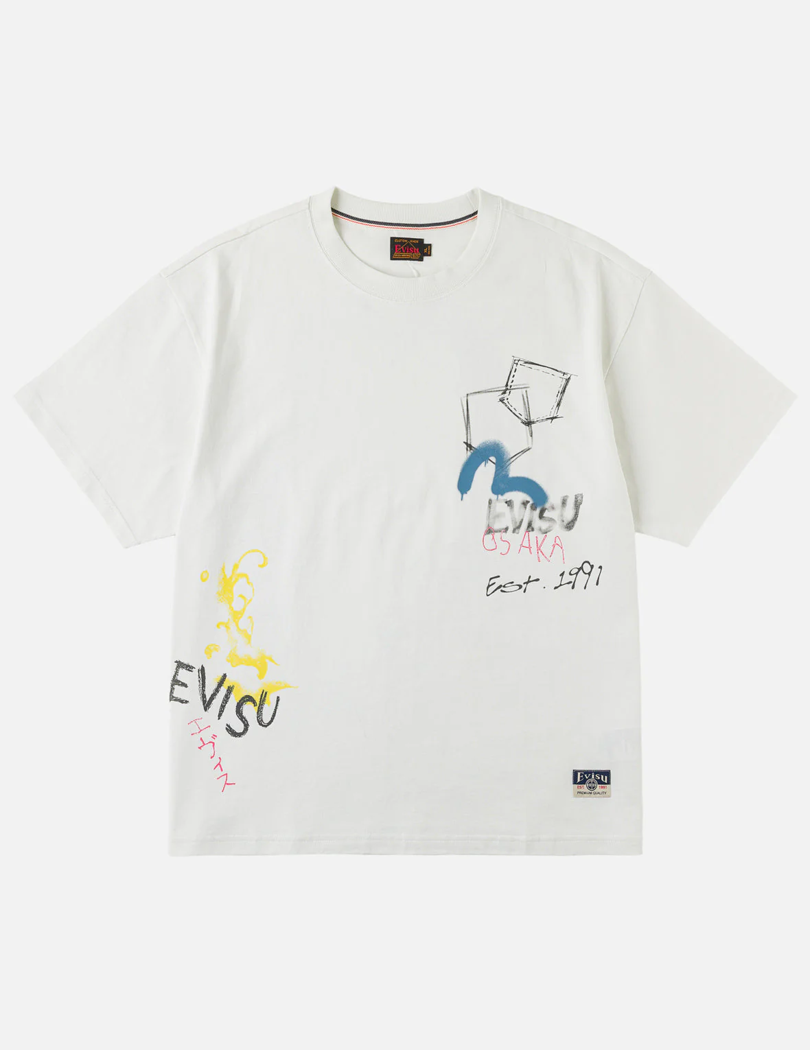Hand-drawn Daicock and Multi-pocket Graffiti T-shirt - Image 8