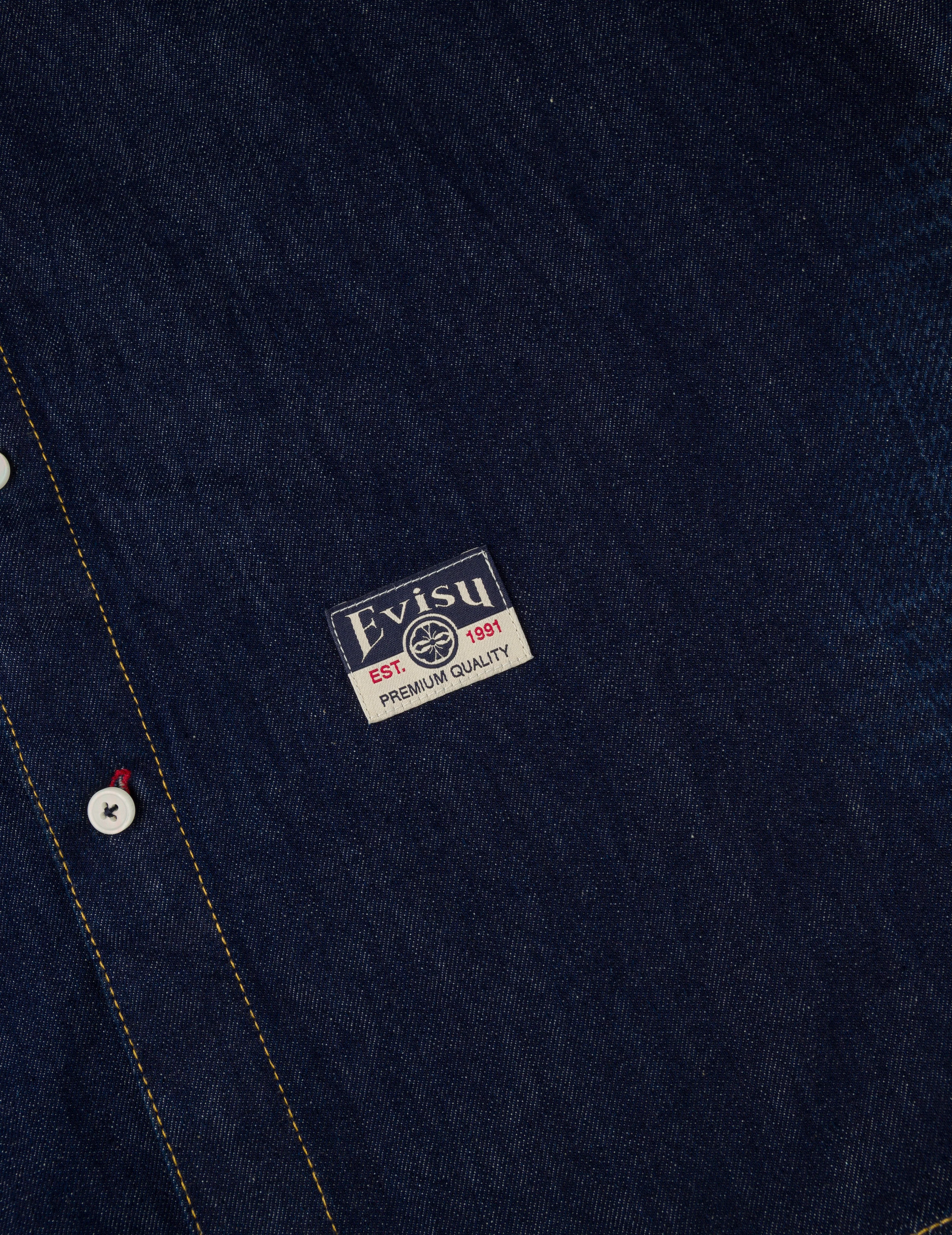 Handbrush Houndstooth Print Relax Fit Denim Shirt - Image 11