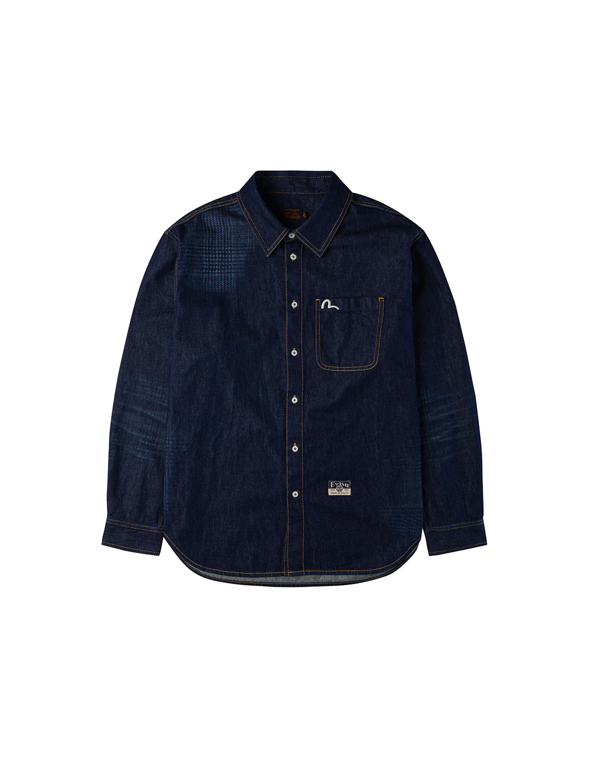 Handbrush Houndstooth Print Relax Fit Denim Shirt - Image 13