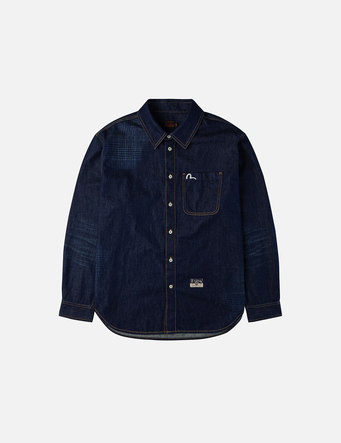 Handbrush Houndstooth Print Relax Fit Denim Shirt - Image 3
