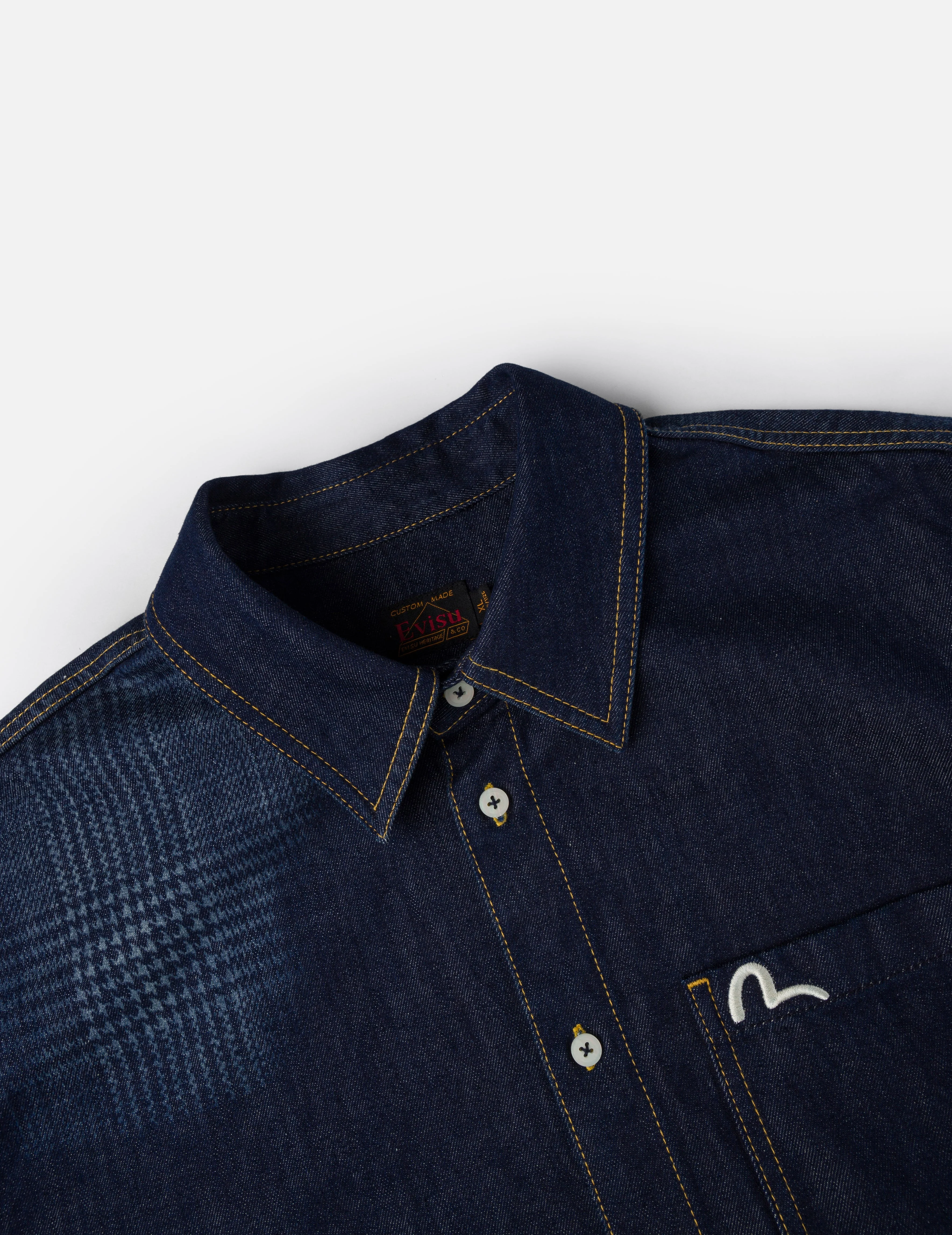 Handbrush Houndstooth Print Relax Fit Denim Shirt - Image 8