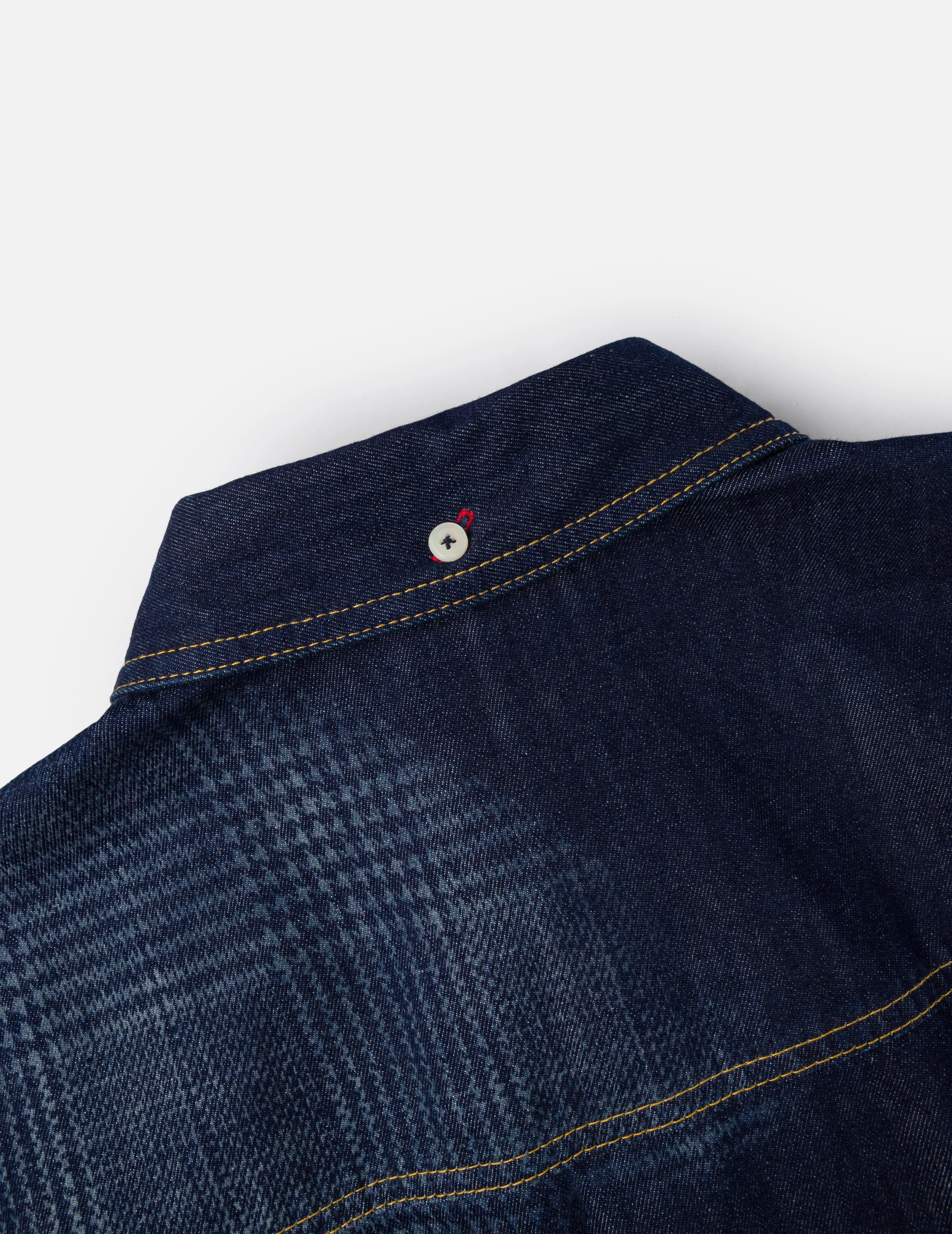 Handbrush Houndstooth Print Relax Fit Denim Shirt - Image 9