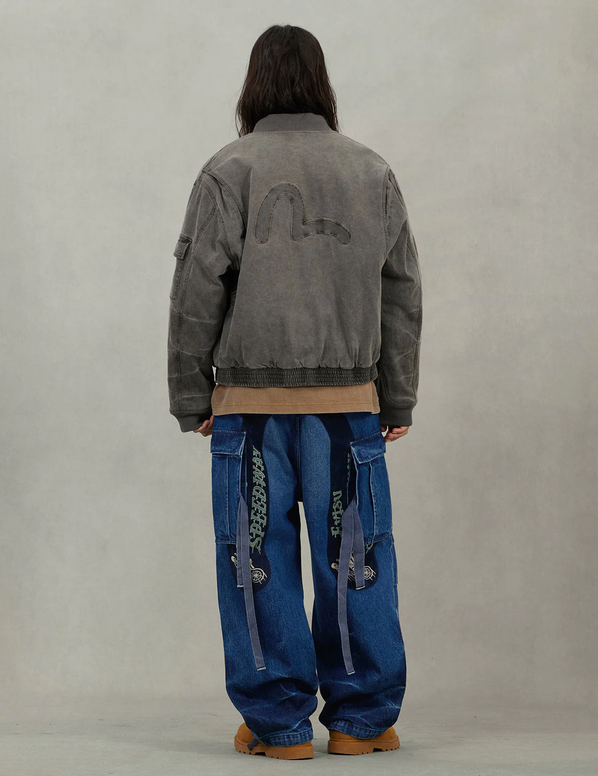 Heavy Washed Multi Logo Badges Print Regular Fit Padded Bomber Jacket - Image 10
