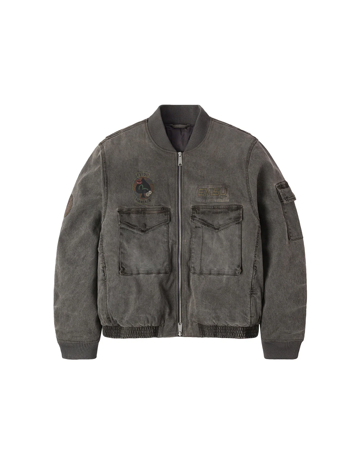 Heavy Washed Multi Logo Badges Print Regular Fit Padded Bomber Jacket - Image 11