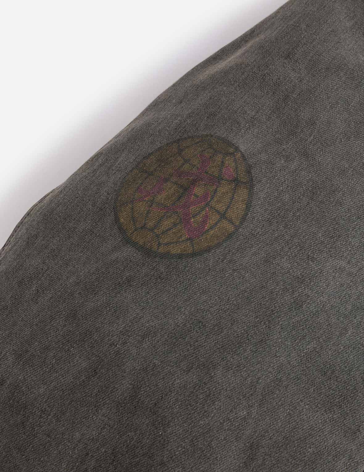 Heavy Washed Multi Logo Badges Print Regular Fit Padded Bomber Jacket - Image 4