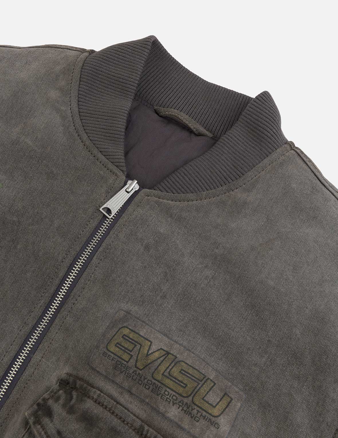 Heavy Washed Multi Logo Badges Print Regular Fit Padded Bomber Jacket - Image 6