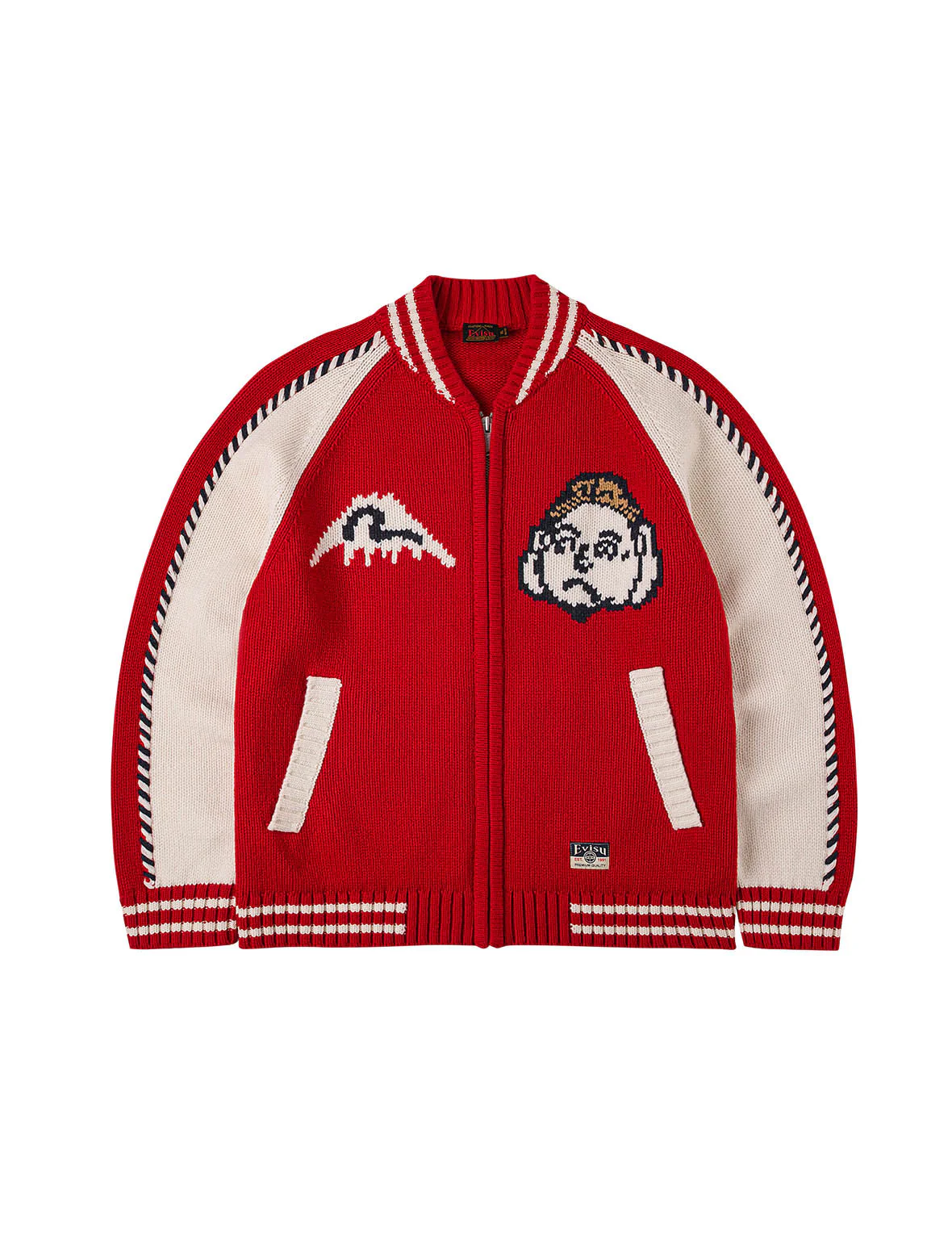 Henohenomohe Godhead Intarsia Knit Relax Fit Cardigan - Image 3