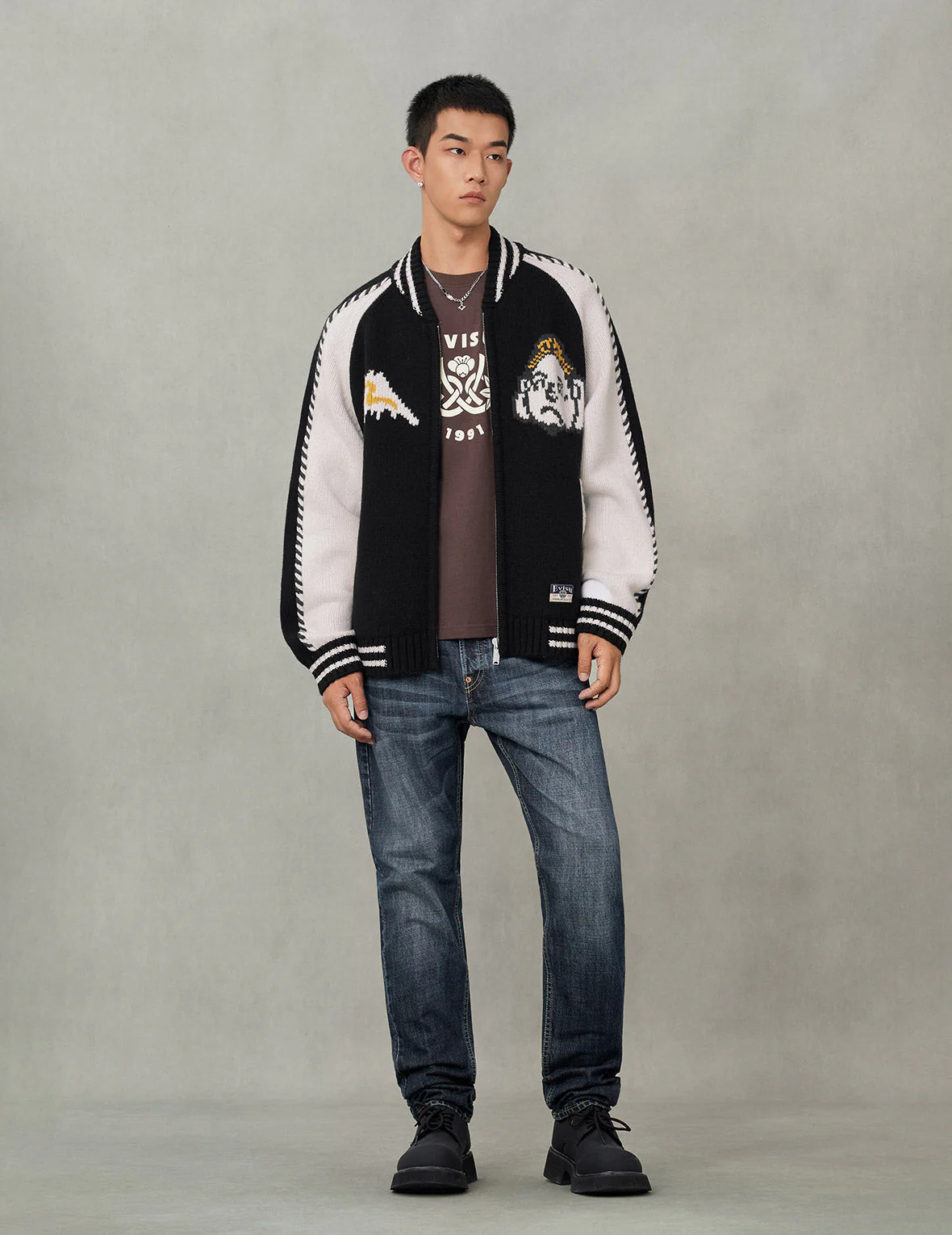 Henohenomohe Godhead Intarsia Knit Relax Fit Cardigan - Image 9