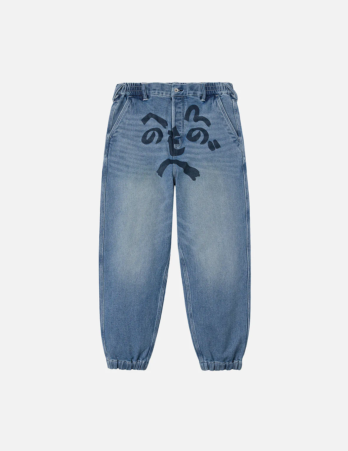 Henohenomohe Godhead Print Loose Fit Denim Joggers - Image 3