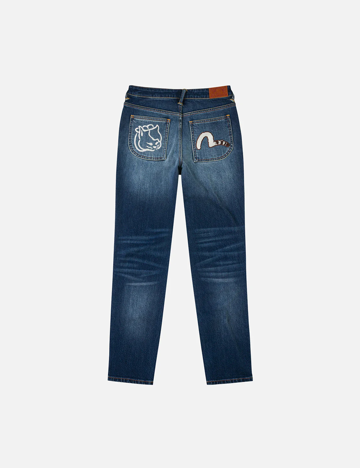 Hollow Fuzzy Cat and Seagull Embroidery Relax Fit Jeans - Image 3