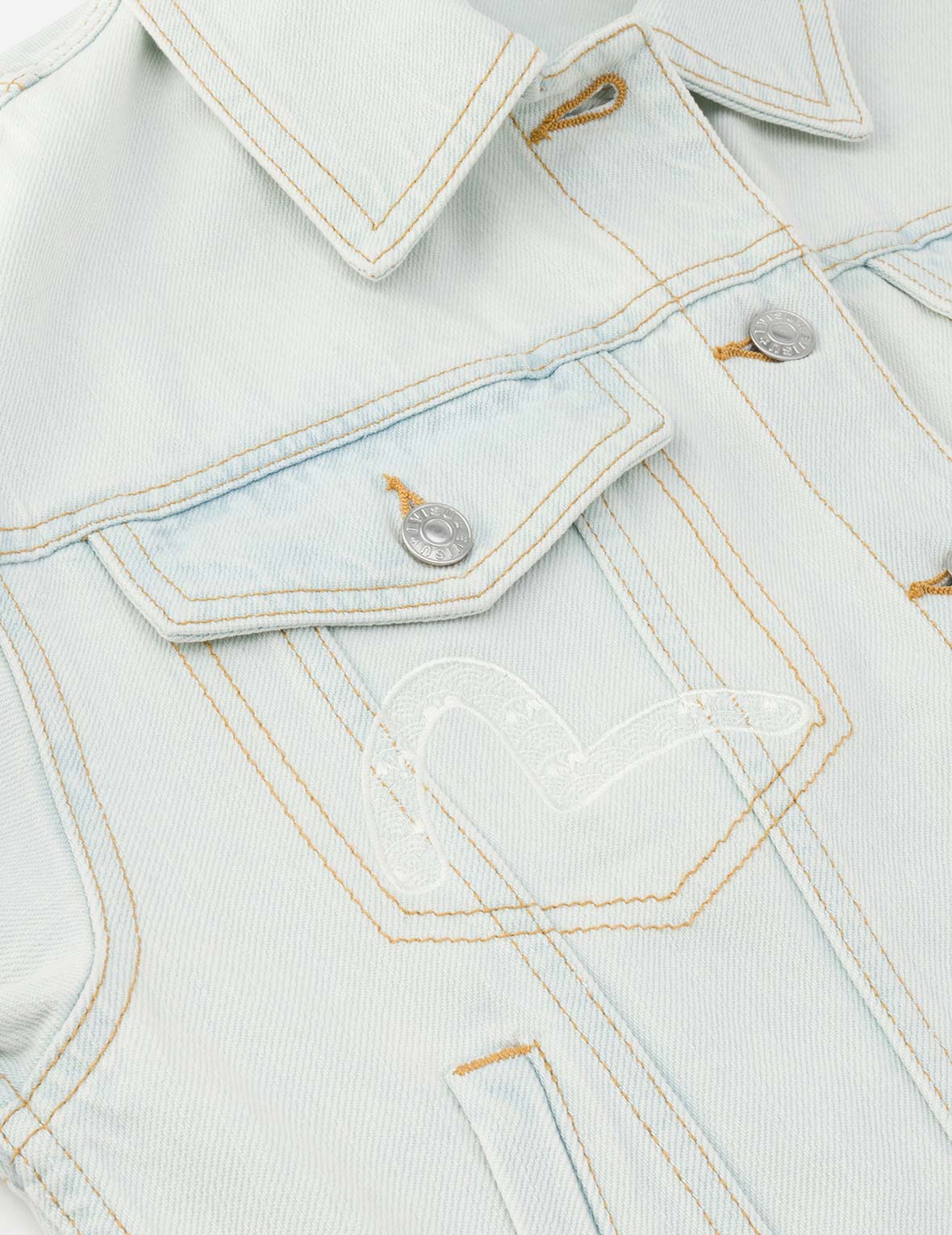 Hummingbird and Magnolia Embroidery Loose Fit Quilted Denim Jacket - Image 6