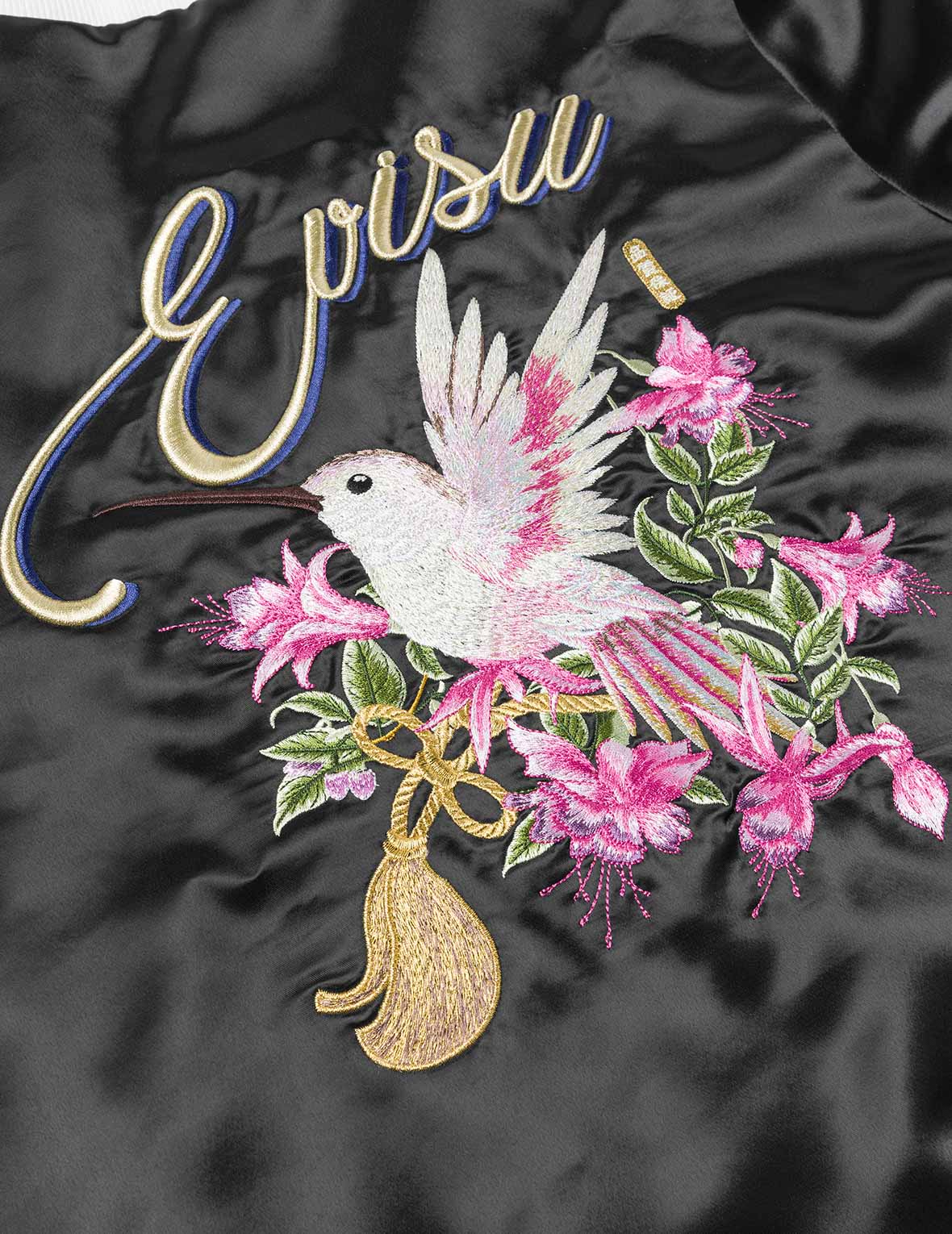Hummingbird and Magnolia Flower Embroidery Loose Fit Souvenir Jacket - Image 6