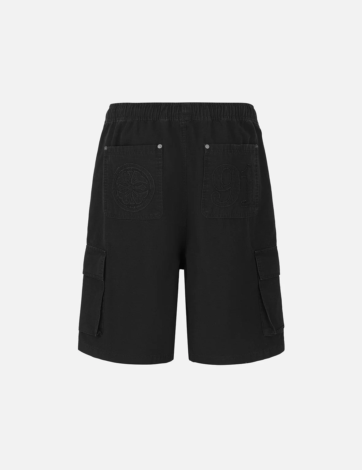 Kamon and "91" Appliqué Embroidery Regular Fit Cargo Shorts - Image 4