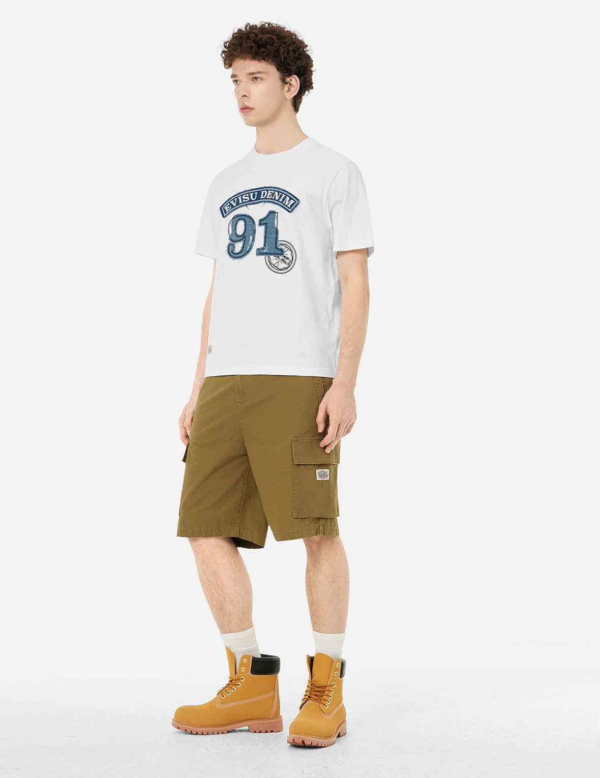Kamon and "91" Appliqué Embroidery Regular Fit Cargo Shorts - Image 5