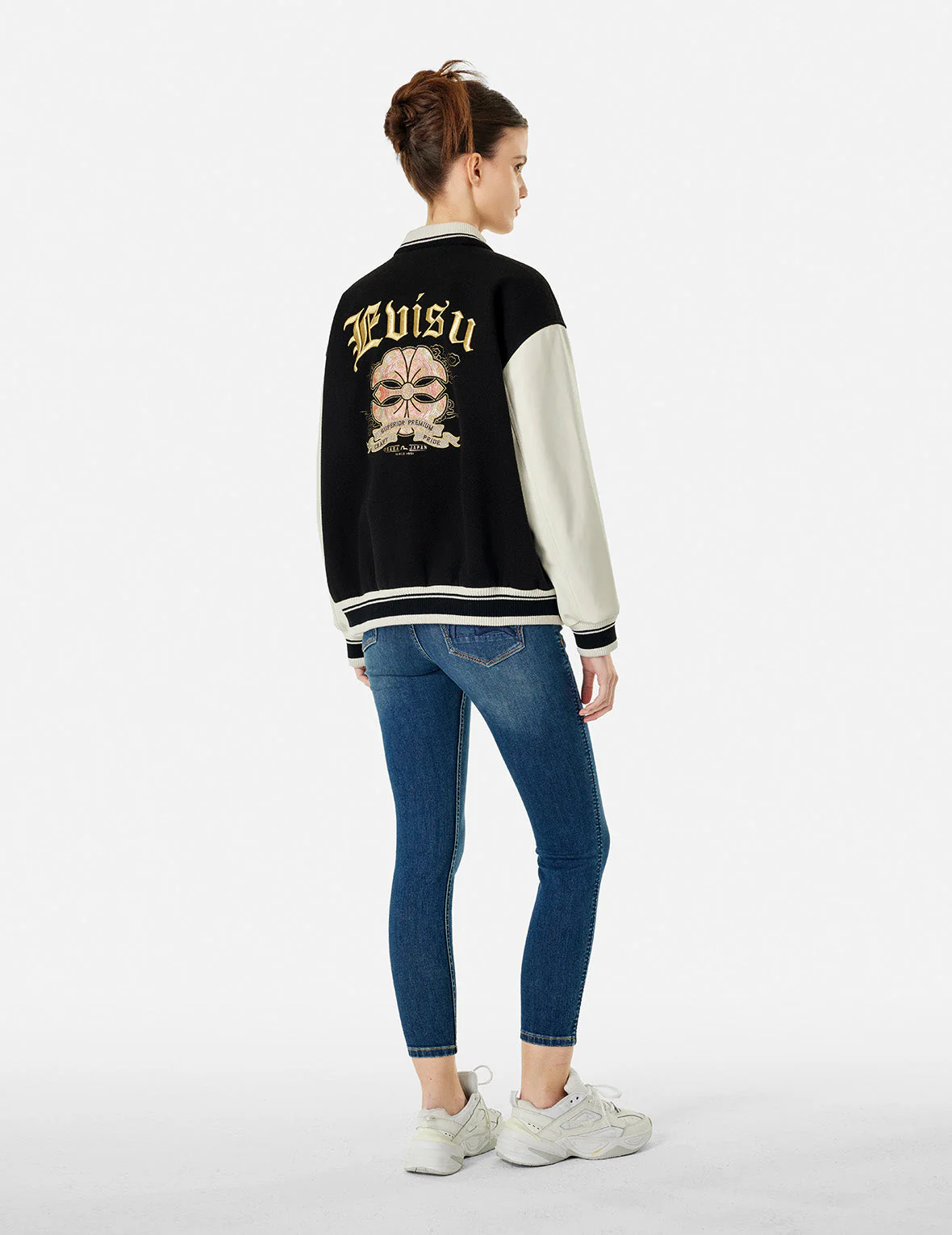 Kamon and Logo Embroidery Fashion Fit Varsity Jacket - Image 3