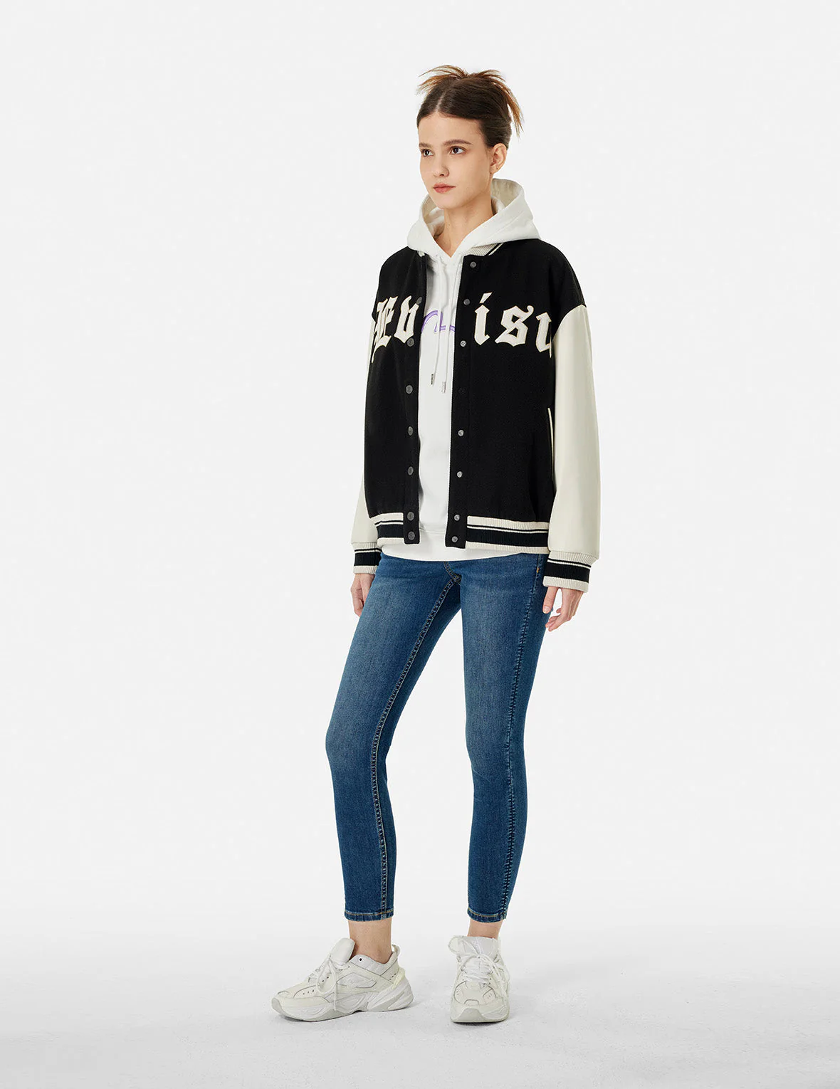 Kamon and Logo Embroidery Fashion Fit Varsity Jacket - Image 4
