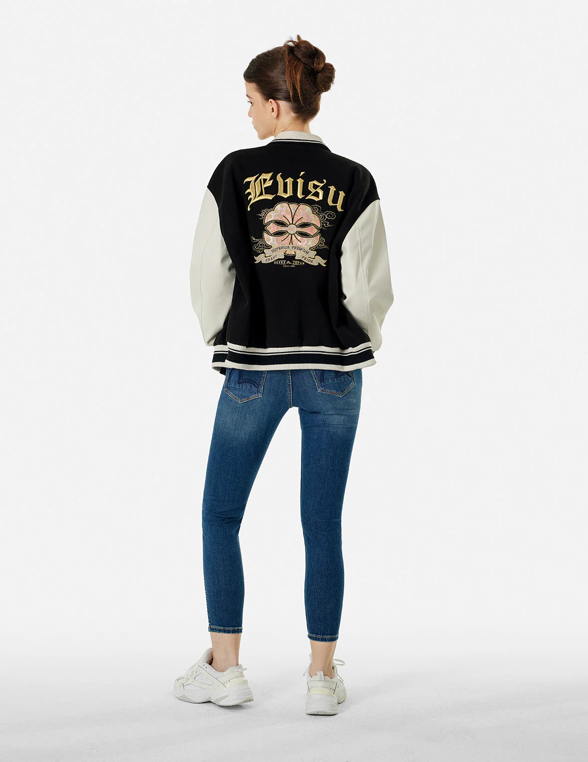 Kamon and Logo Embroidery Fashion Fit Varsity Jacket - Image 5