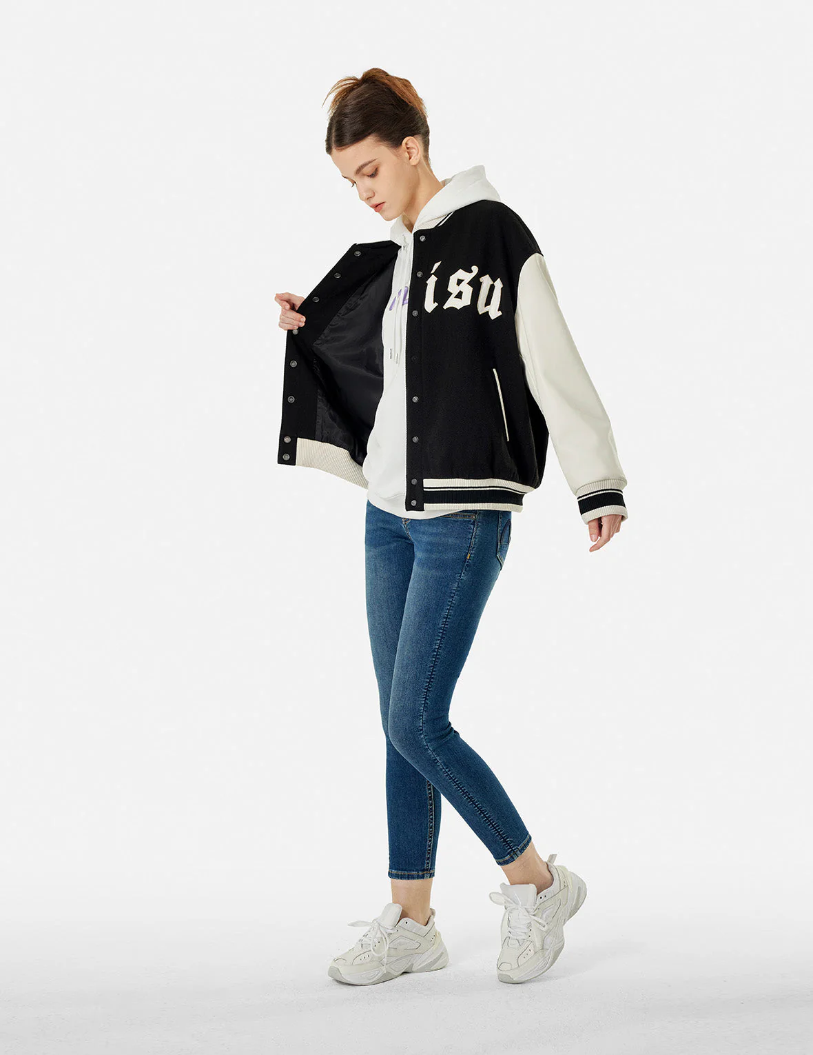 Kamon and Logo Embroidery Fashion Fit Varsity Jacket - Image 6