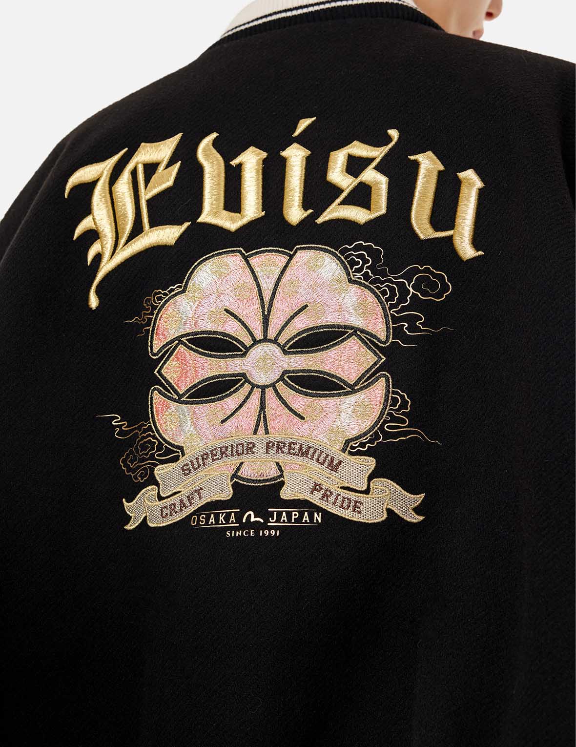 Kamon and Logo Embroidery Fashion Fit Varsity Jacket - Image 8