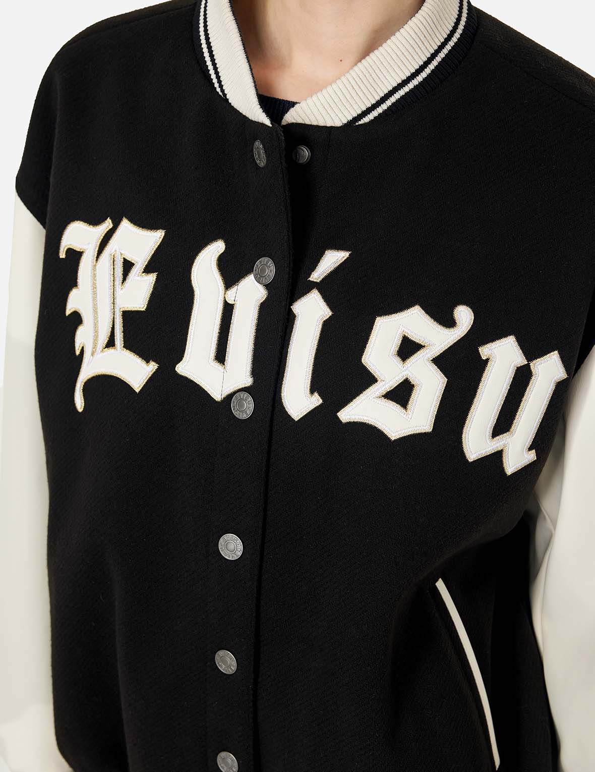 Kamon and Logo Embroidery Fashion Fit Varsity Jacket - Image 9