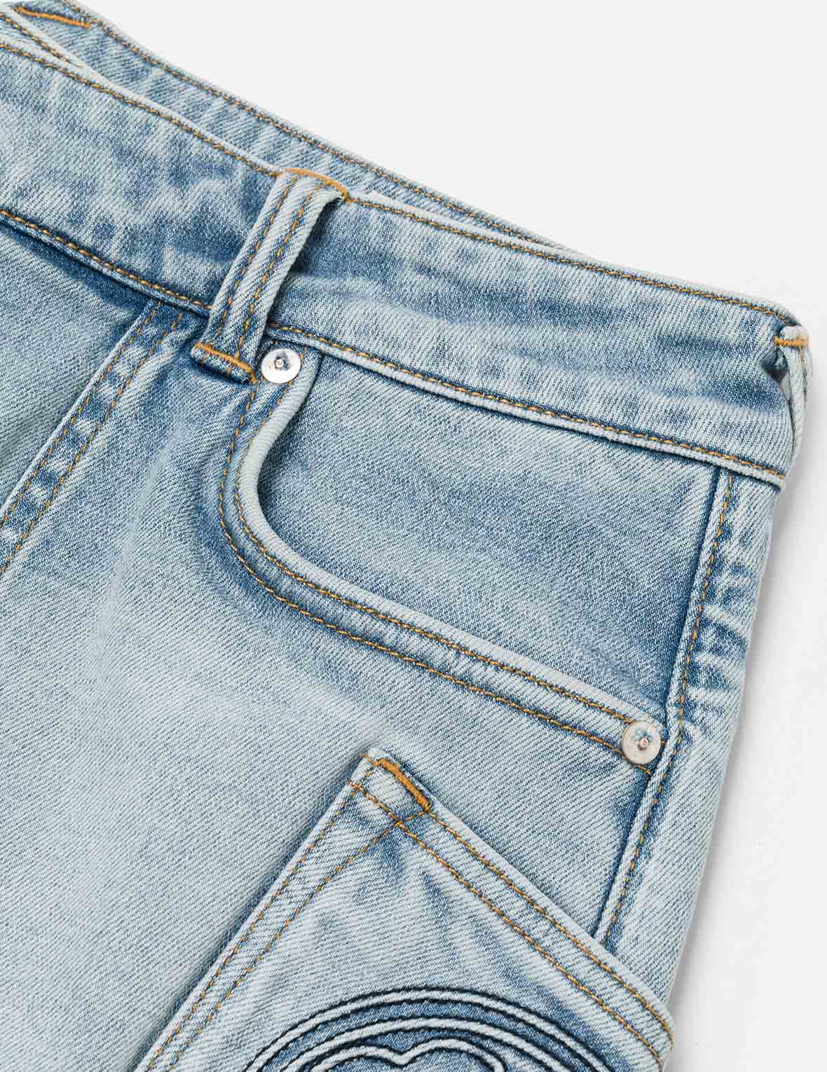 Kamon and Logo Embroidery Regular Fit Denim Skorts - Image 11