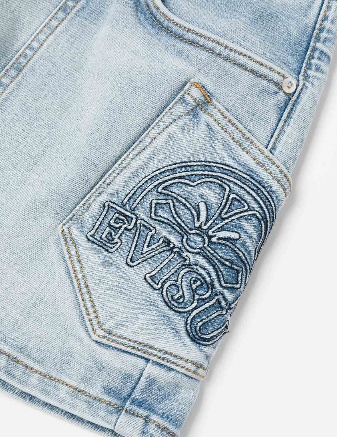 Kamon and Logo Embroidery Regular Fit Denim Skorts - Image 5