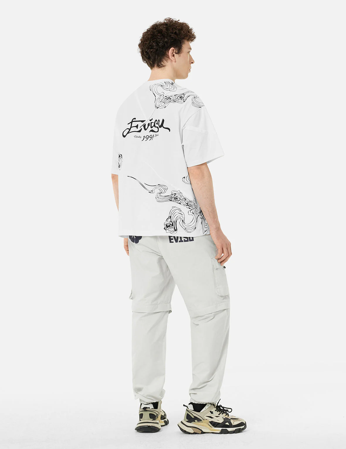 Kamon and Logo Prints Detachable Leg Panel Fashion Fit  Woven Cargo Jogger - Image 8