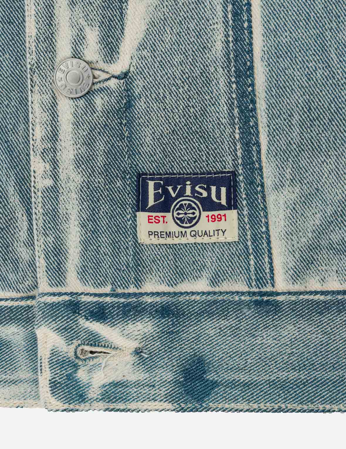 Kamon and Seagull Appliqué with Rubbing Print Fashion Fit Denim Jacket - Image 13