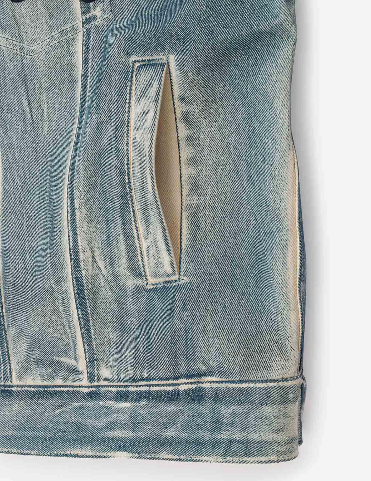 Kamon and Seagull Appliqué with Rubbing Print Fashion Fit Denim Jacket - Image 14