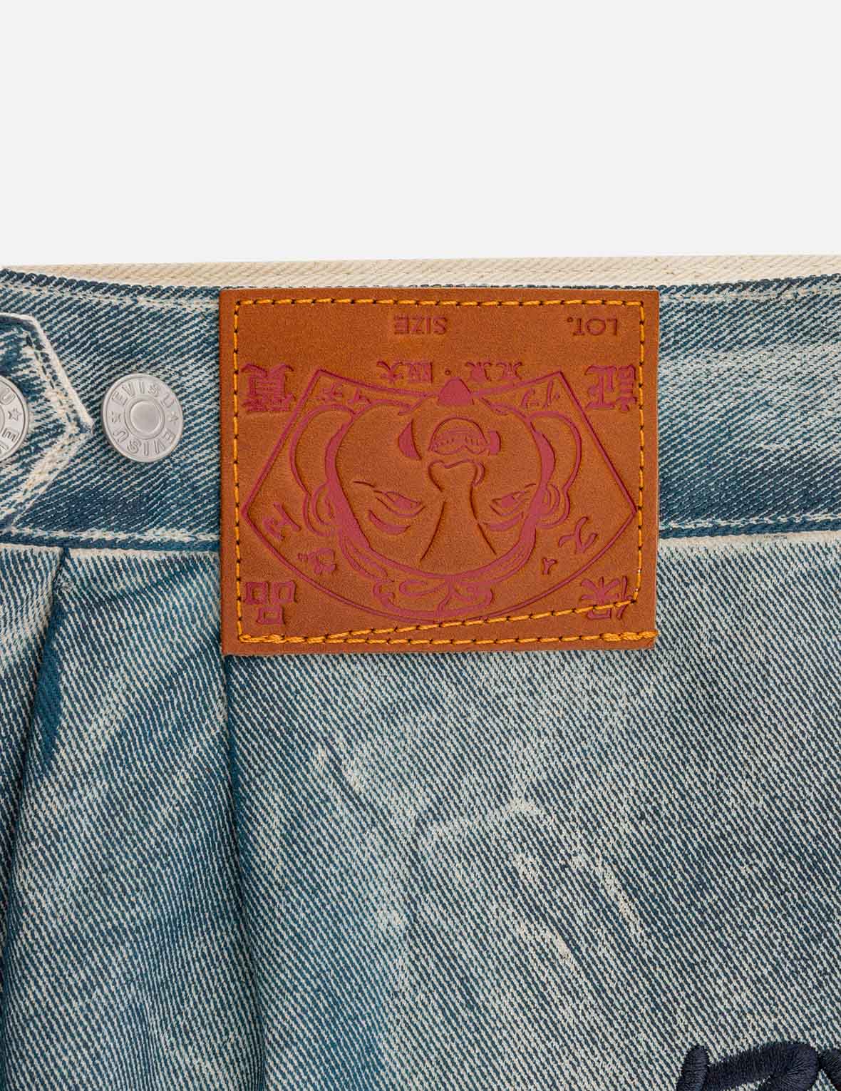 Kamon and Seagull Appliqué with Rubbing Print Fashion Fit Denim Jacket - Image 16