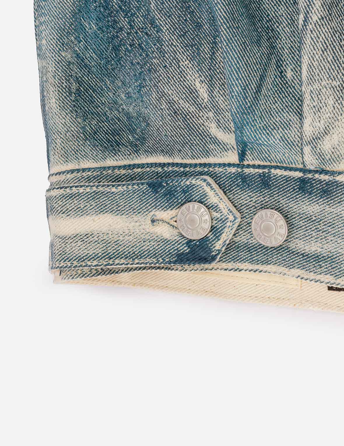 Kamon and Seagull Appliqué with Rubbing Print Fashion Fit Denim Jacket - Image 17