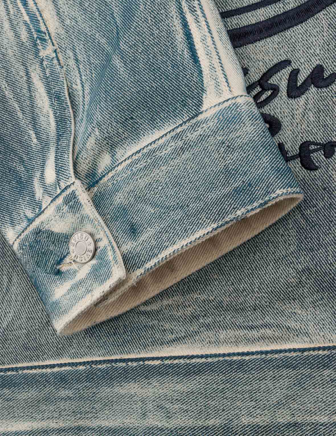 Kamon and Seagull Appliqué with Rubbing Print Fashion Fit Denim Jacket - Image 18