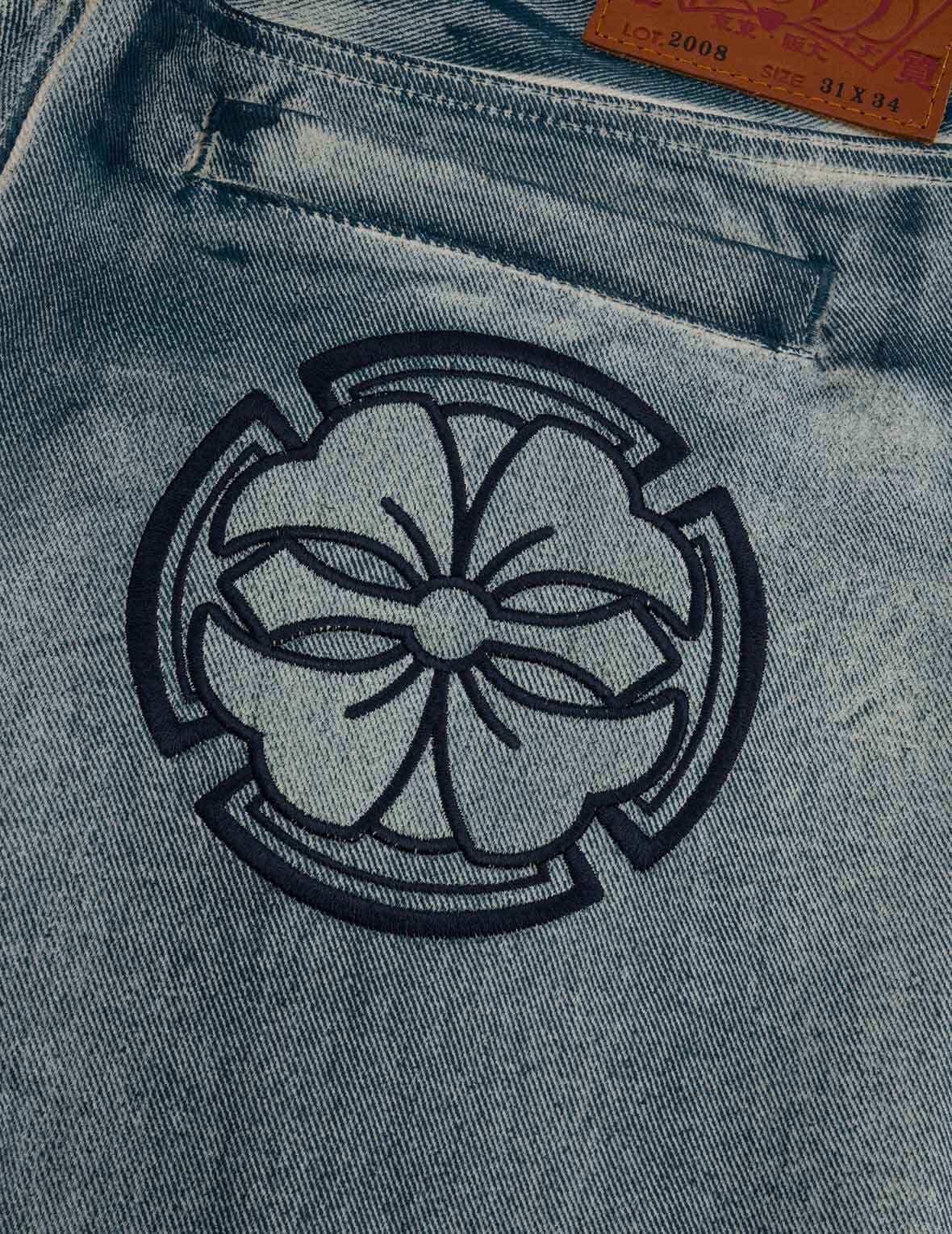Kamon and Seagull Appliqué with Rubbing Print Regular Straight Fit Jeans #2008 - Image 11