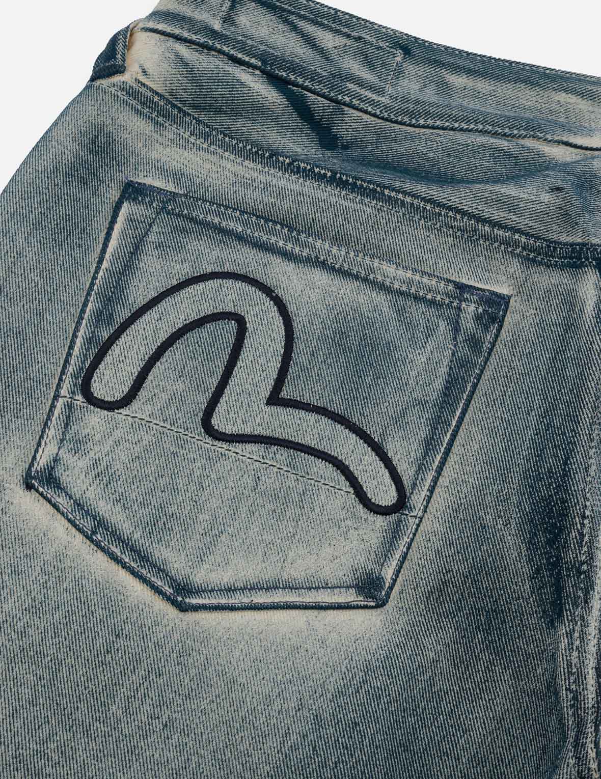 Kamon and Seagull Appliqué with Rubbing Print Regular Straight Fit Jeans #2008 - Image 12