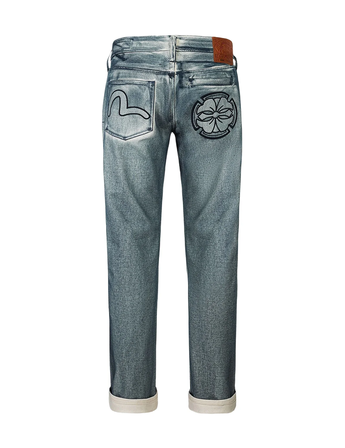 Kamon and Seagull Appliqué with Rubbing Print Regular Straight Fit Jeans #2008 - Image 14
