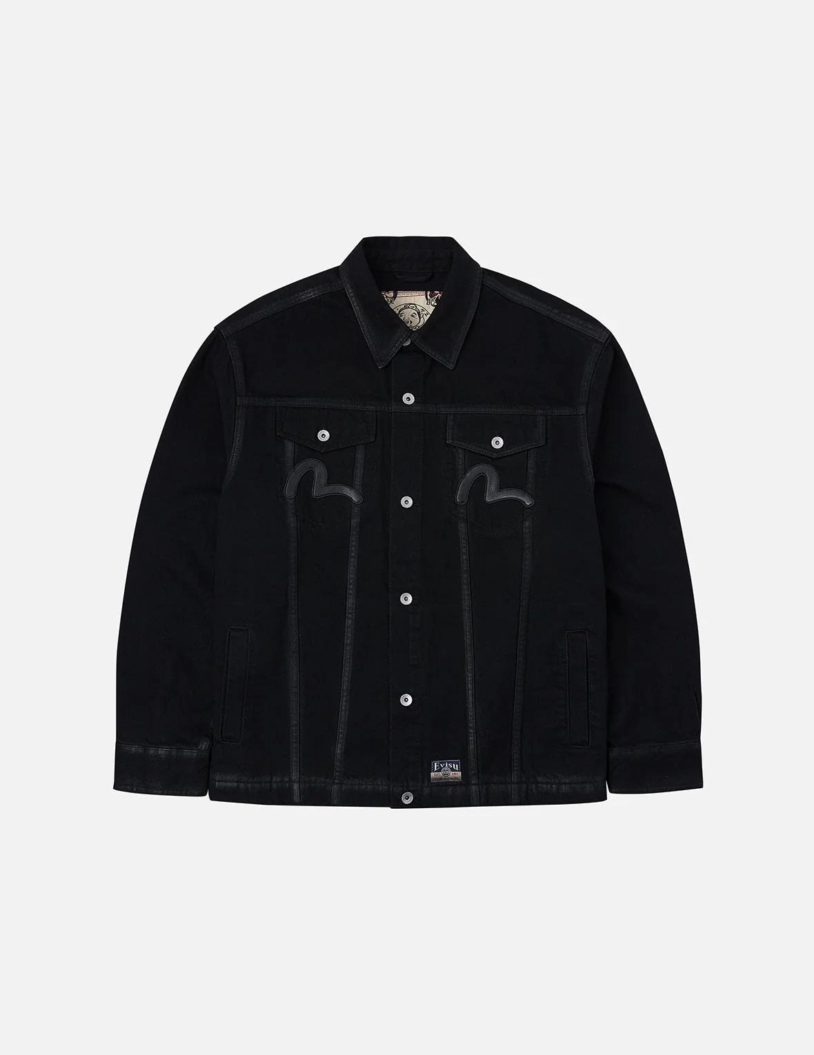 Kamon and Seagull Appliqué Regular Fit Denim Jacket Shirt - Image 3