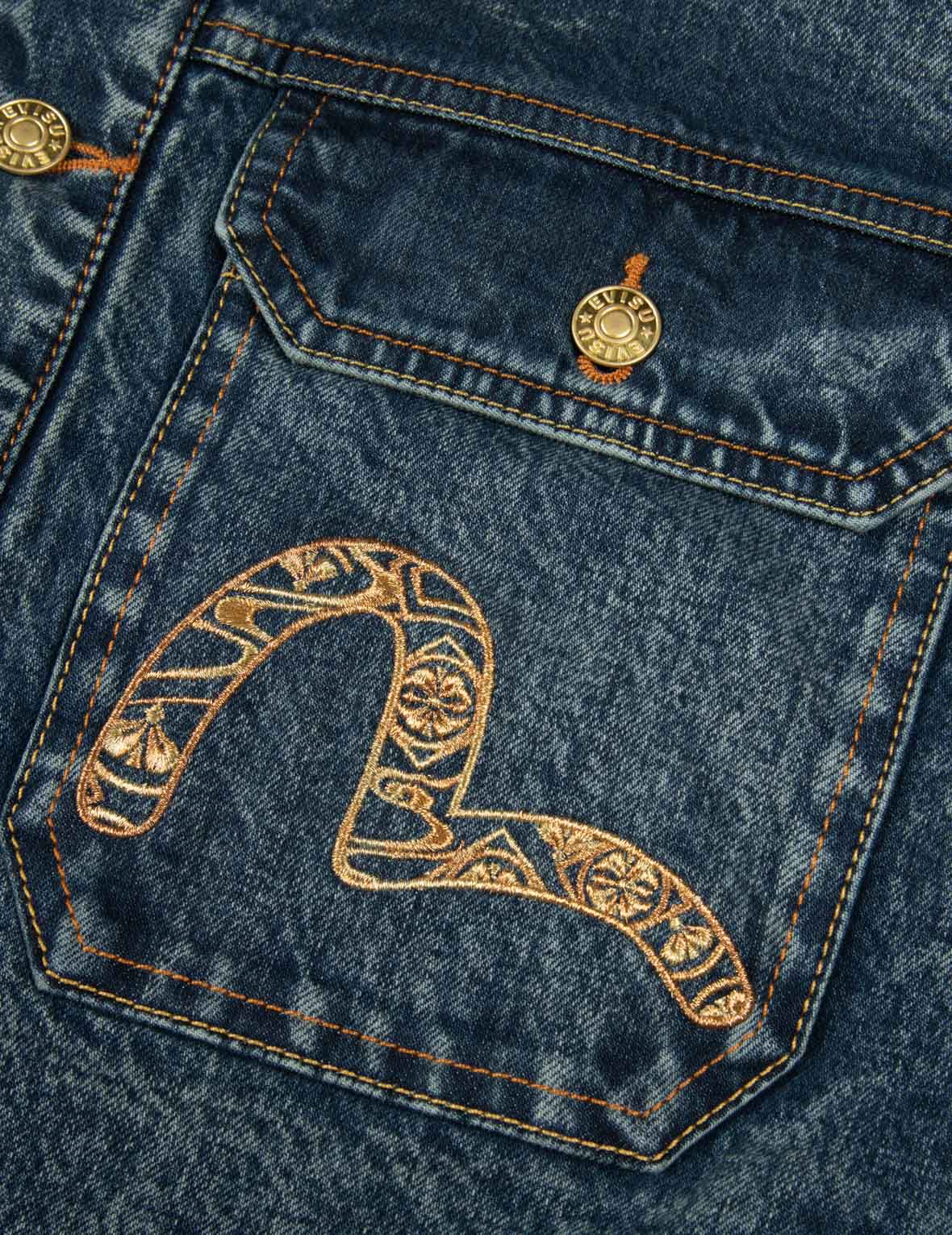 Kamon and Seagull Brocade Appliqué with Carp Embrodiery Relax Fit Denim Jacket - Image 13