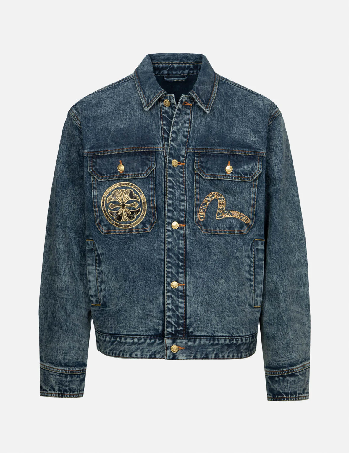 Kamon and Seagull Brocade Appliqué with Carp Embrodiery Relax Fit Denim Jacket - Image 2