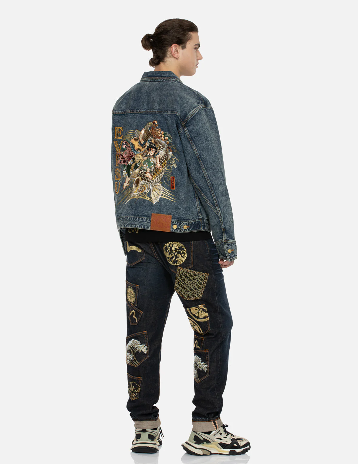 Kamon and Seagull Brocade Appliqué with Carp Embrodiery Relax Fit Denim Jacket - Image 3
