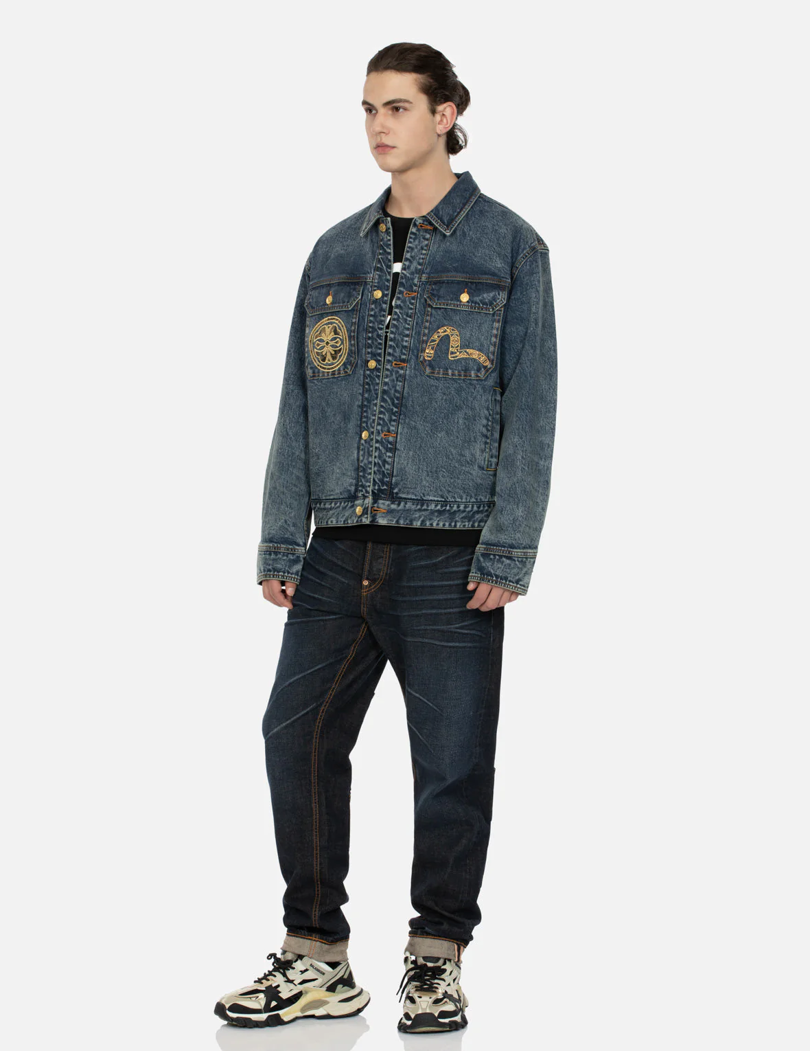Kamon and Seagull Brocade Appliqué with Carp Embrodiery Relax Fit Denim Jacket - Image 4
