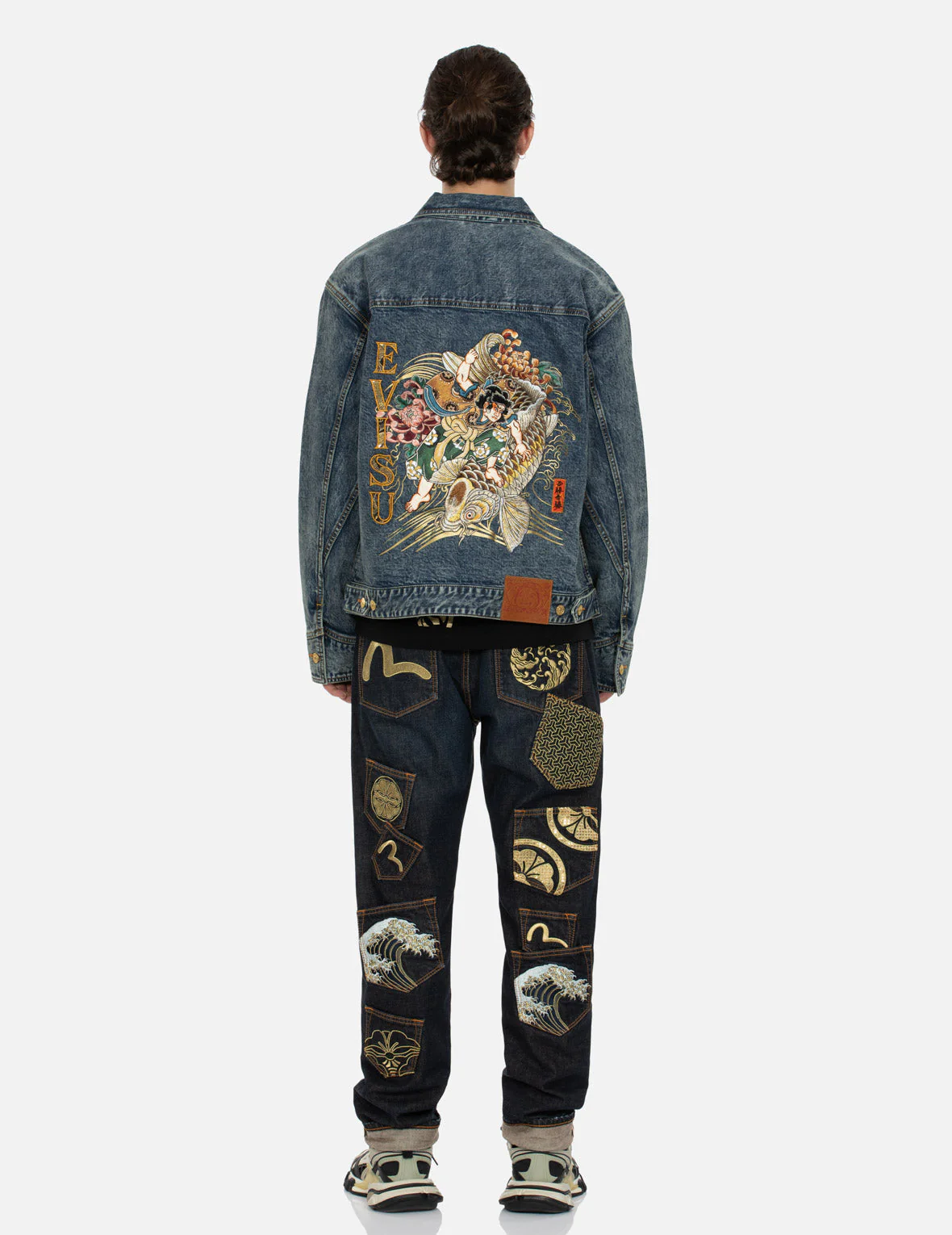Kamon and Seagull Brocade Appliqué with Carp Embrodiery Relax Fit Denim Jacket - Image 5
