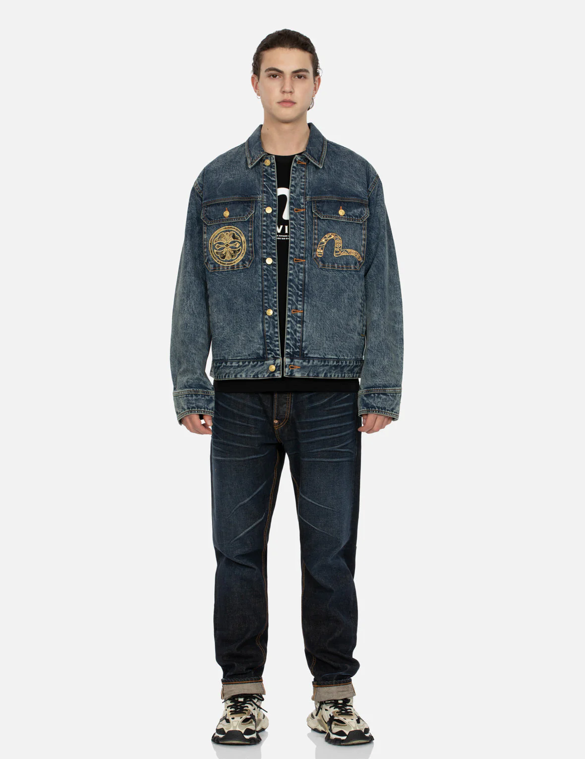 Kamon and Seagull Brocade Appliqué with Carp Embrodiery Relax Fit Denim Jacket - Image 6