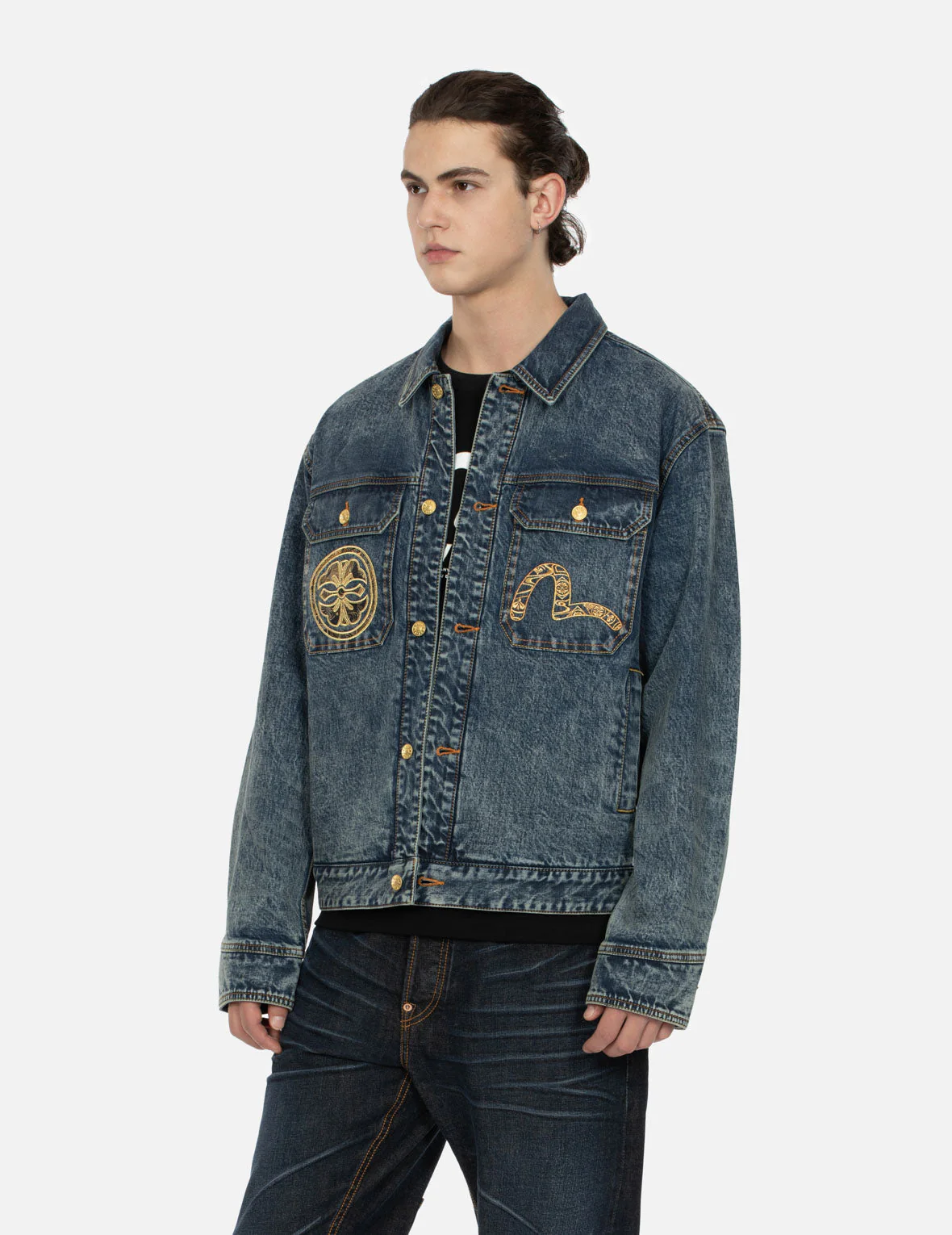 Kamon and Seagull Brocade Appliqué with Carp Embrodiery Relax Fit Denim Jacket - Image 8