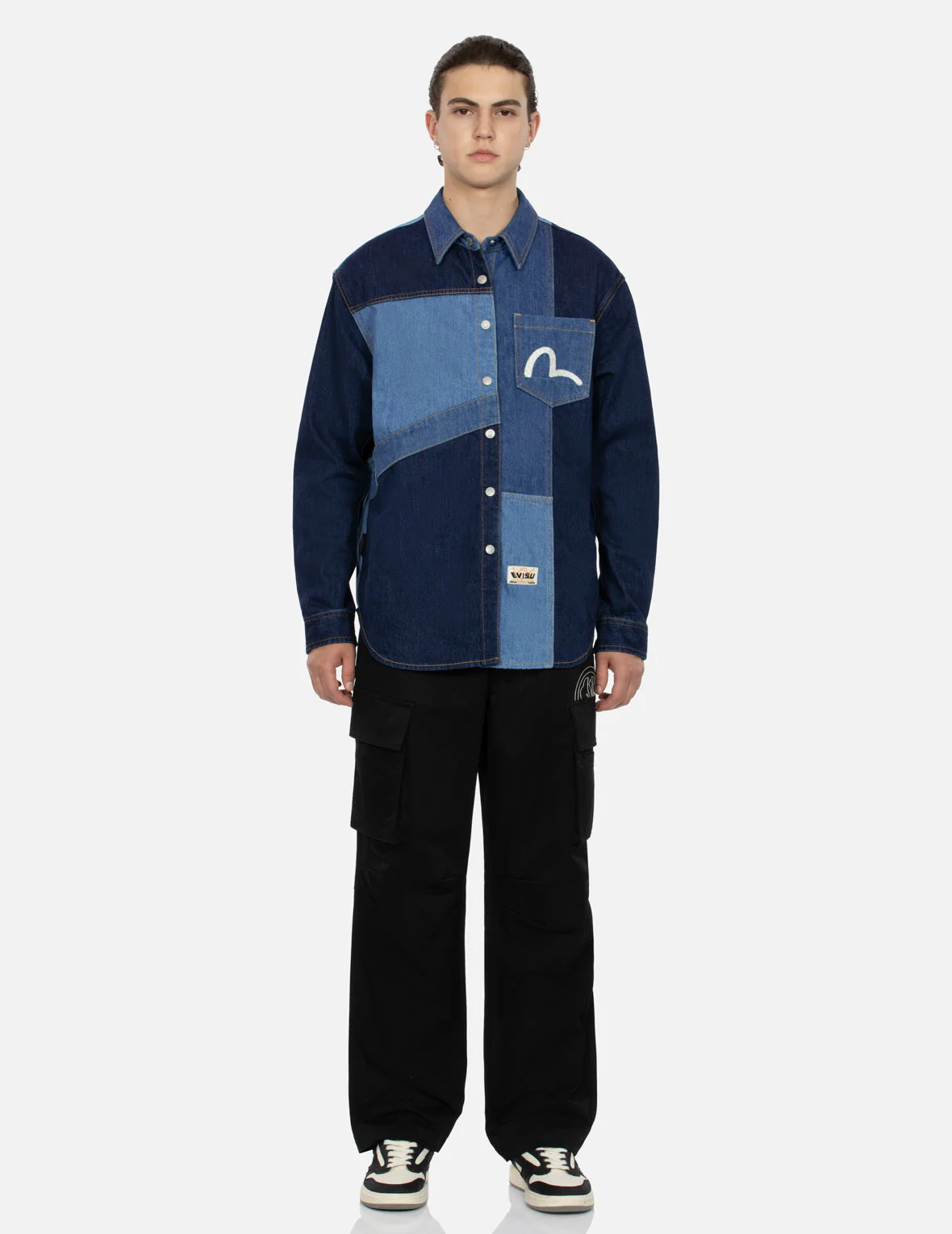 Kamon and Seagull Embroidery Loose Fit Cargo Pants - Image 10