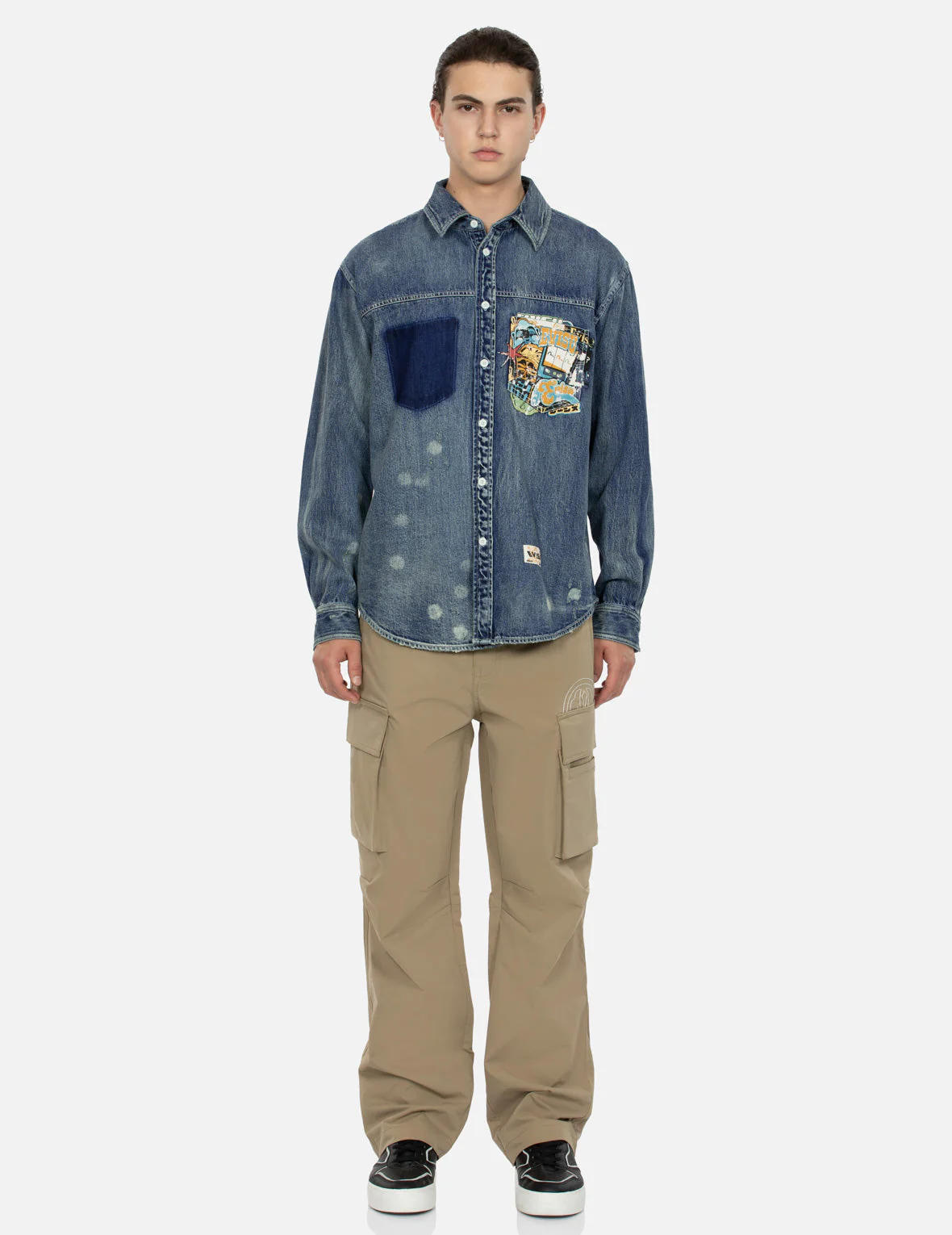 Kamon and Seagull Embroidery Loose Fit Cargo Pants - Image 11